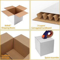 Set of 25 Durable White Cardboard 8x8x8 Shipping Boxes for Small Items