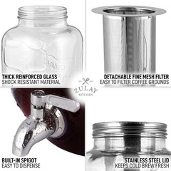 Zulay 1 Gal Cold Brew Maker – Glass Pitcher, SS Filter, Spigot