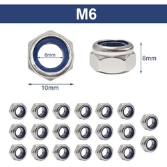 20 PCS M6 Nyloc Steel Nuts Nylon Insert Hex Lock 304 Stainless Self Locking