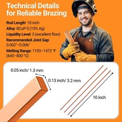 15% Silver Brazing Rods 40 Sticks Phos Copper Welding Alloys 0.050″x1/8″x10″ HVA