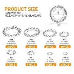 330 Pcs External Tooth Star Lock 2.5mm, 3mm, 4mm, 5mm, 6mm, 8mm, 10mm, 12mm