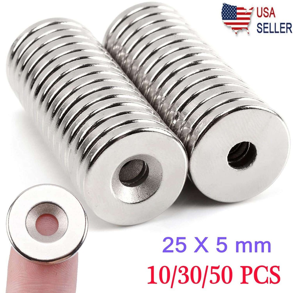 LOT Strong Countersunk Ring Magnet 1″x0.02″ Rare Earth Neodymium with 5mm Hole