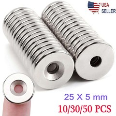 LOT Strong Countersunk Ring Magnet 1″x0.02″ Rare Earth Neodymium with 5mm Hole