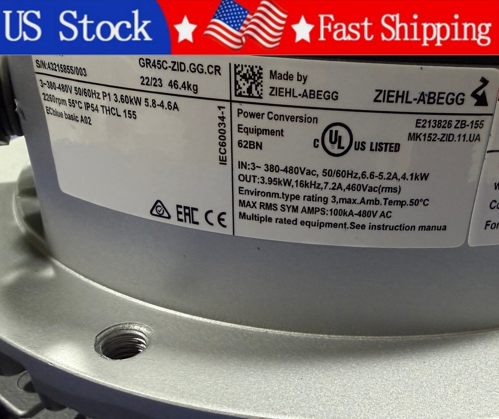 GR45C-ZID.GG.CR 1PCS Brand New ZIEHL-ABEGG GR45C-ZID.GG.CR 380V Without Bracket