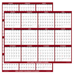 24×36 SwiftGlimpse 2024 Large Wall Calendar, Paper Folded, Yearly Planner-Maroon