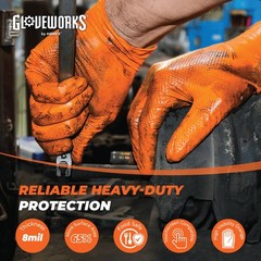 GLOVEWORKS 8 Mil Orange Nitrile Gloves, Large, 2 Boxes of 100