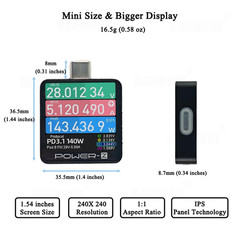 Power-Z KM003C USB C Tester, 1.54″ Portable USB C Fast Charging Tester PD3.1 QC5
