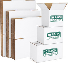 30 Pack Small Shipping Boxes Assorted Sizes, White Corrugated Box Mailers