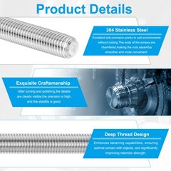 5Pcs #8-32 Fully Threaded Rod 9.8″ Length 304 Stainless Steel Thread Screw