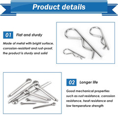 Cotter Pin Assortment Kit 304 Stainless Steel, 13 Sizes with R Clips, Cotter Pin