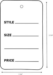 White Tags Price Retail 1000 1 ¾” x 2 ⅞” Unstrung Tag Non-Perforated Style Size