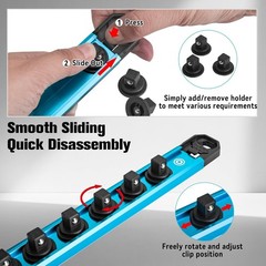 DURATECH 9PCS ALUMINUM MAGNETIC SOCKET ORGANIZER RAIL SET Socket Holder 96 Clips
