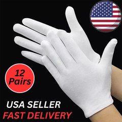 12 Pairs XL+ White Cotton Inspection Gloves – Soft Jewelry Coin Work Gloves
