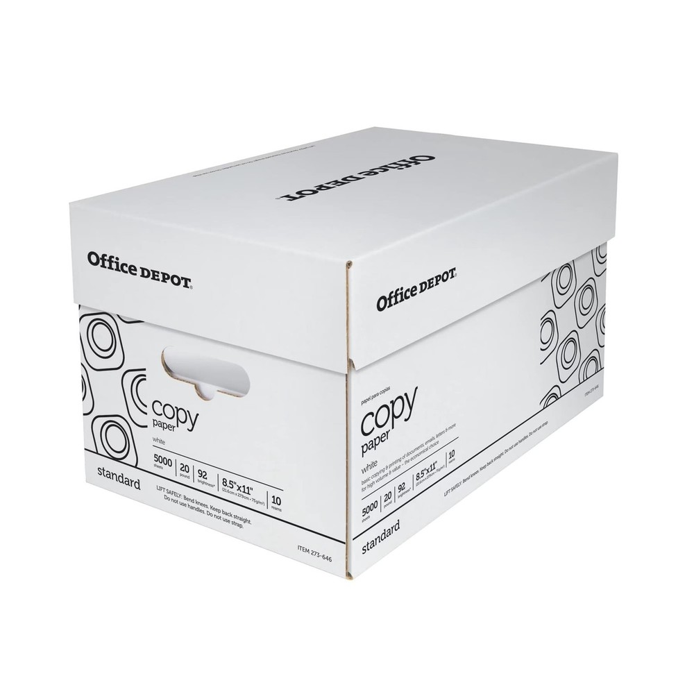 Office Depot Copy Paper, 10 Reams, White, Letter (8.5″ x 11″), 5000 Sheets/ Case