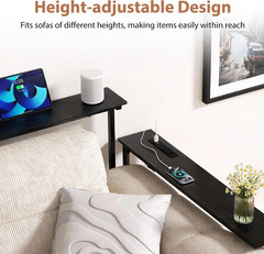 Adjustable Height Narrow Sofa Table with Built-In Power Outlets, 78″ Long Consol