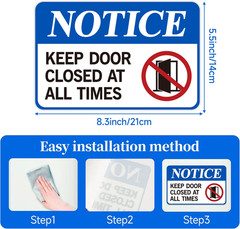 Keep Door Closed Sign，Self-Adhesive Weatherproof and Fade-Resistant Please Keep
