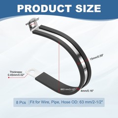 8 Pack 2-1/2 Inch Cable Clamp Rubber Cushioned Pipe Metal Clamp for Tube