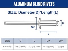 WORKPRO 200PC Aluminum Blind Rivet 3/16″x1/2″ Pop Rivet Assortment Steel Mandrel