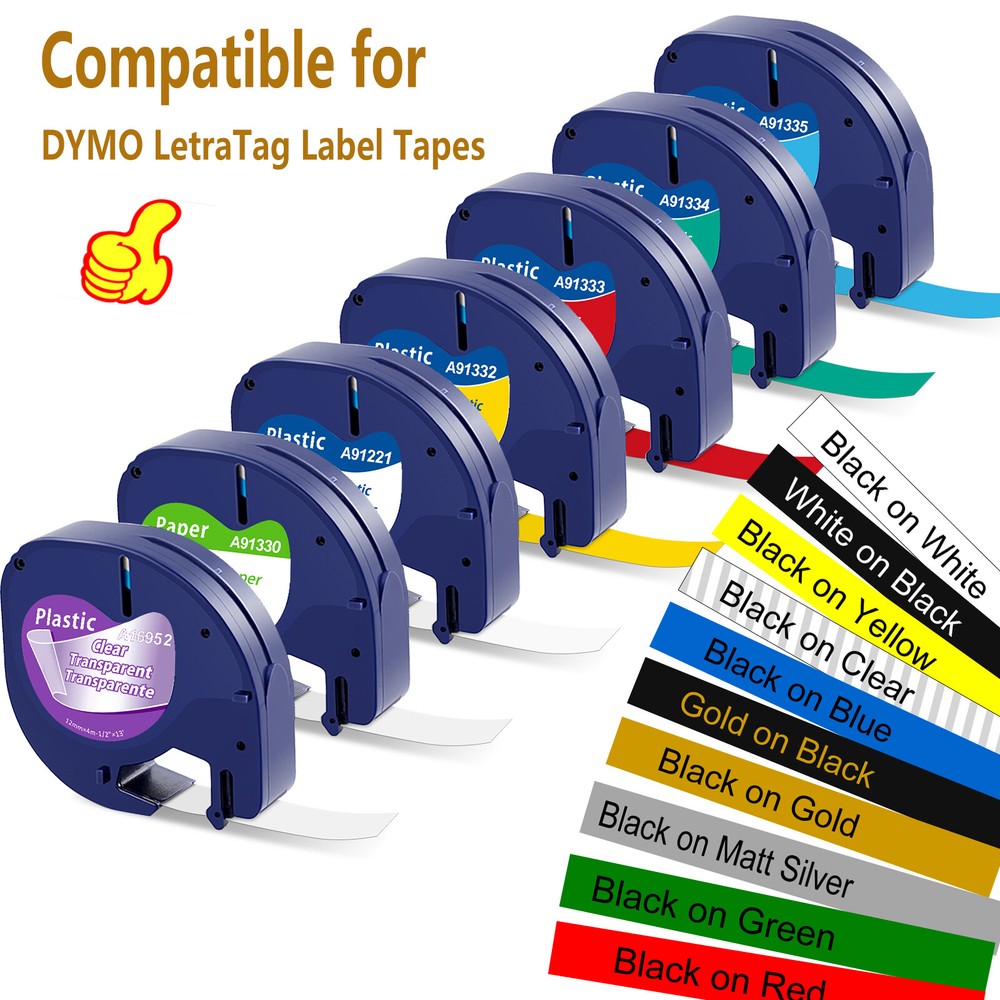 7x Dymo LetraTag Refill 91330 91331 91332 Paper Plastic Label Tape 1/2” LT-100H
