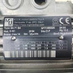 MGM BA71B4 Motor, 1400/1680 Rpm, 230/480 V, 50/60 Hz, 0.37/0.44 Kw – NEW