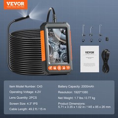 VEVOR Endoscope Camera with Lights Dual Lens Borescope 49.2FT Cable 4.3″ Screen