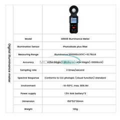 Light Meter Digital Illuminance Meter Luxmeter Luminometer Photometer 200000Lux
