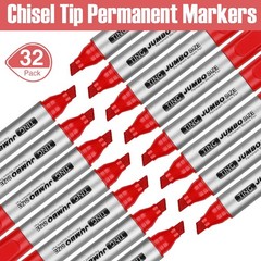 32 PCS Red Jumbo Permanent Markers Bulk Large Chisel Tip Waterproof