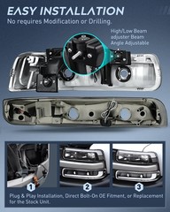 Black Housing Clear Reflector Headlight Assembly for 1999-2006 Silverado Taho…