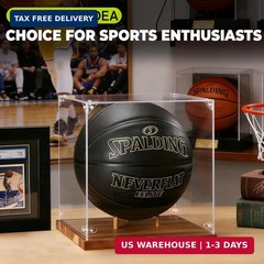 Basketball Display Case Acrylic Clear 10″ Full Size with Solid Wood Base, UV Pro