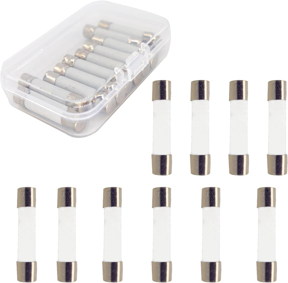 10 Pack Microwave Fuses Slow Blow Ceramic Fuse, 1 Box of 20A 250V 0.24×1.2in Uni