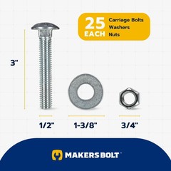 1/2″ x 3″ (25 Pack) Carriage Bolt Kit, 307A by