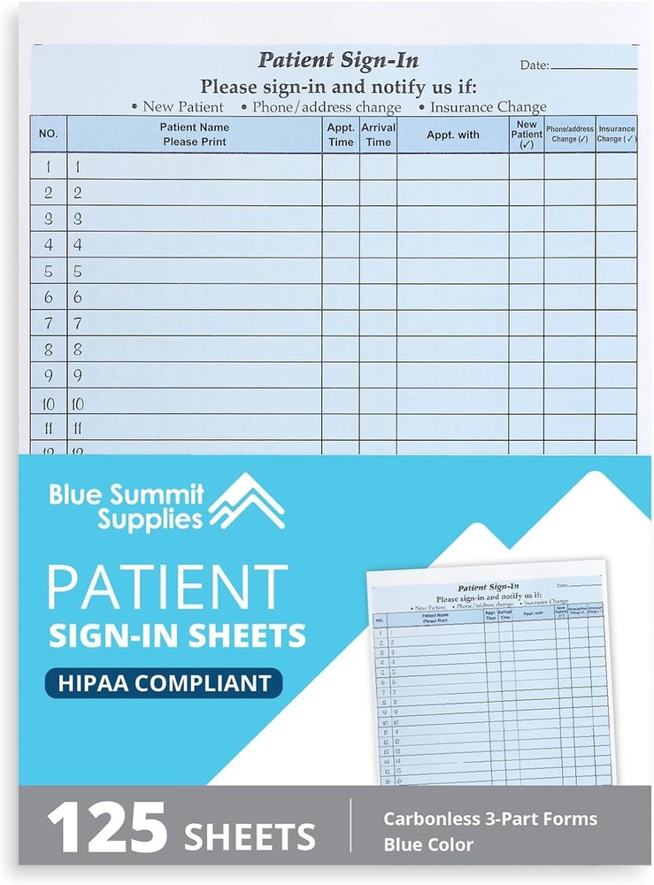Blue Summit Supplies 125 Patient Sign in Sheets HIPAA