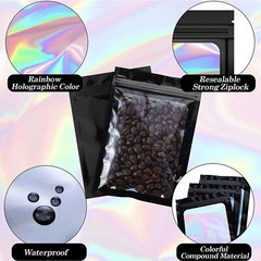 100/200 Pcs Holographic Mylar Foil Bags Resealable Zip Seal Pouches Smell Proof