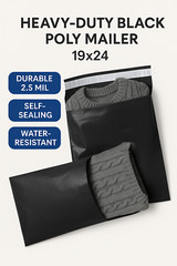 19×24 Black Poly Mailers Shipping Bags 2.5 Mil Thick Plastic Envelopes Self Seal