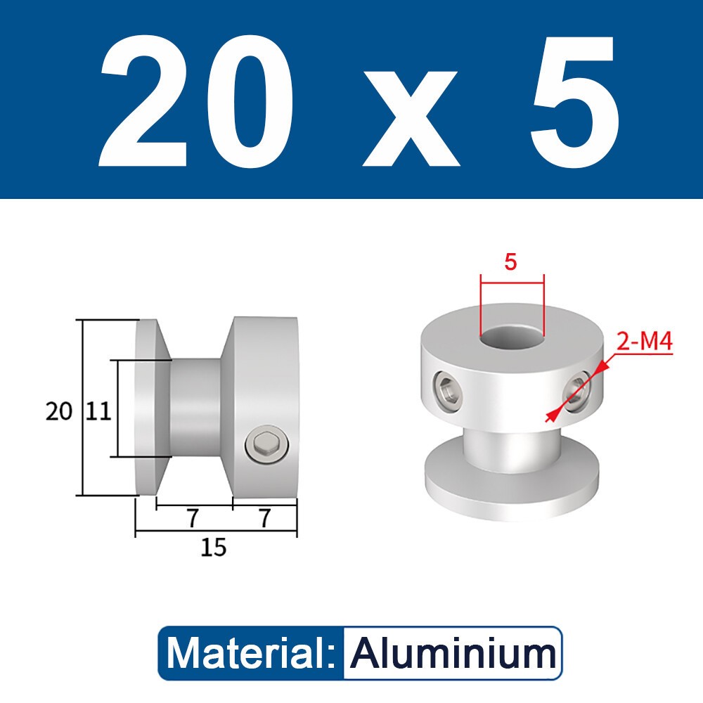 Aluminium V-Groove Pulley OD 20mm-100mm With Fixed Screw for 5mm/6mm Width Belt