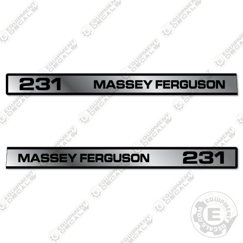 Fits Massey Ferguson 231 Tractor Hood Decals (Set of 2) – Metallic Silver Vinyl!