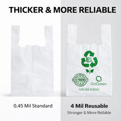 White 4 Mil Reusable Grocery T-Shirt Bags 1/6 21×6.5×11.5 Heavy Duty