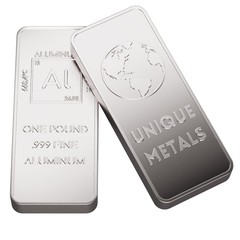One Bar of 1 Pound (lb) Aluminum Bullion 6.5 x 2.5 x 0.5 inches, Silver