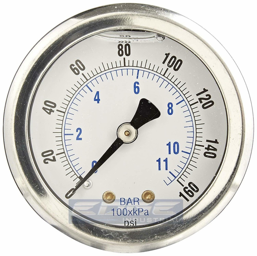 LIQUID FILLED PRESSURE GAUGE 0-160 PSI, 2″ FACE, 1/4″ BACK MOUNT