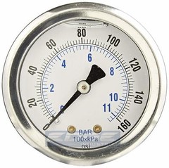 LIQUID FILLED PRESSURE GAUGE 0-160 PSI, 2″ FACE, 1/4″ BACK MOUNT