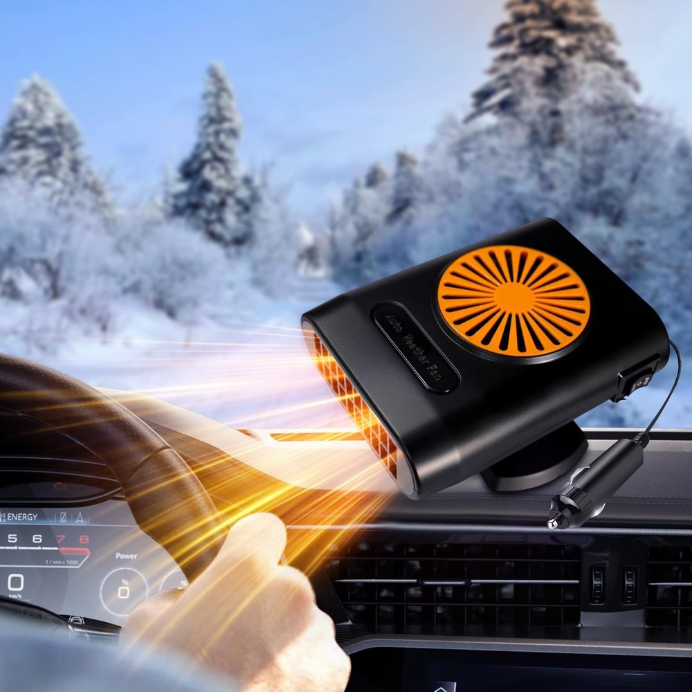 200W 12V Car Heater Cooling Fan for Windshield Defrosting – Orange/Black