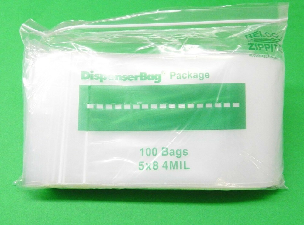 100 Reloc Zippit Bags 5×8 4mil Reclosable Clear H.D. 4 Mil Zip Top Seal Locking