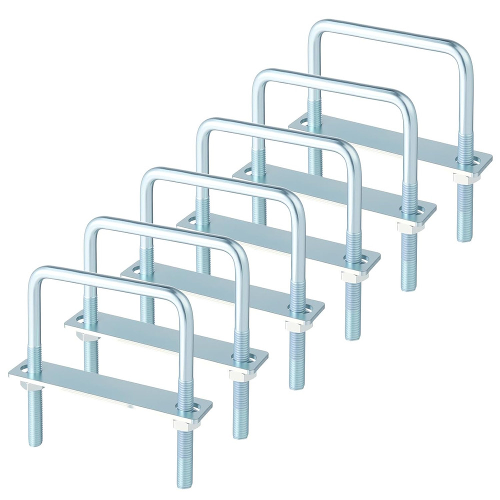 6 Pcs U Bolts 4 Inch Wide Zinc Plated, 3/8″ X 4″ X 5″ Square U Bolt Carbon Steel