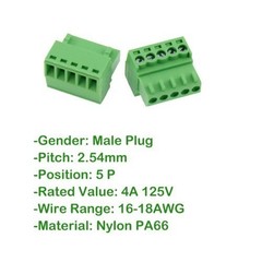 10 PCS 5 Pin 2.54mm Pitch Screw Terminal Block Connector 26 18 AWG Pluggable