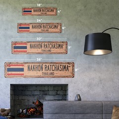 NAKHON RATCHASIMA THAILAND Vintage Street Sign Thai flag city country rustic