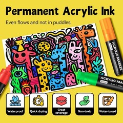 12 Colors Jumbo Markers, 15mm Jumbo Felt Tip, Acrylic Paint Markers for Rock