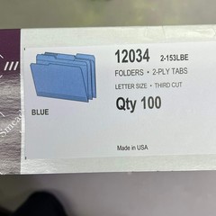 SMEAD (100 PACK) Color File Folders W/ Reinforcement Tabs 1/3 Cut Blue 12034