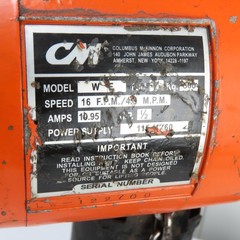 CM Valustar Model WF 1/2 Ton 1000LB Electric Chain Hoist 15′ Lift 16FPM 1Ph 115V