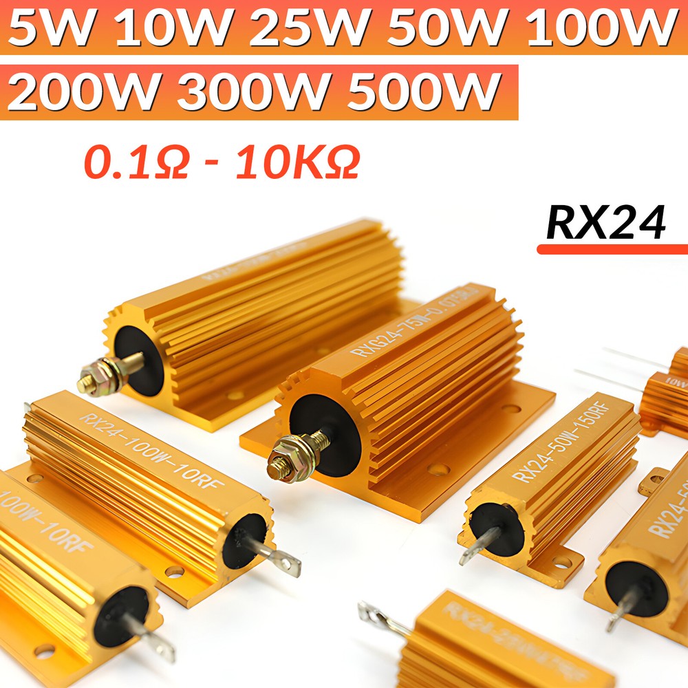 5W/10W/25W/50W/100W/200W-500W Golden Aluminium Metal Resistor Wirewound 0.1-10KΩ