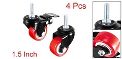 1.5 Inch Swivel Caster Wheel PU Threaded Stem 4 Pcs(2 with Brake, 2 No Brake)